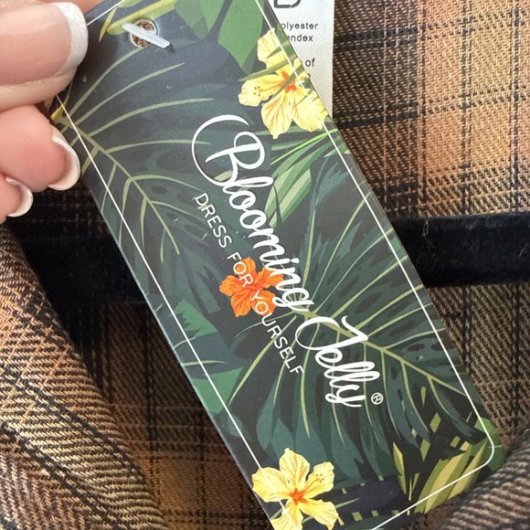 Blooming Jelly NWT Flannel Plaid Button Down Pocket Tunic Shirt Dress M Boho - Picture 4 of 10